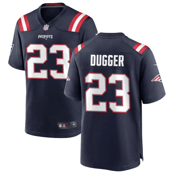 Men's New England Patriots #23 Kyle Dugger Navy Stitched Game Jersey Men's New England Patriots #23 Kyle Dugger Navy Stitched Game Jersey